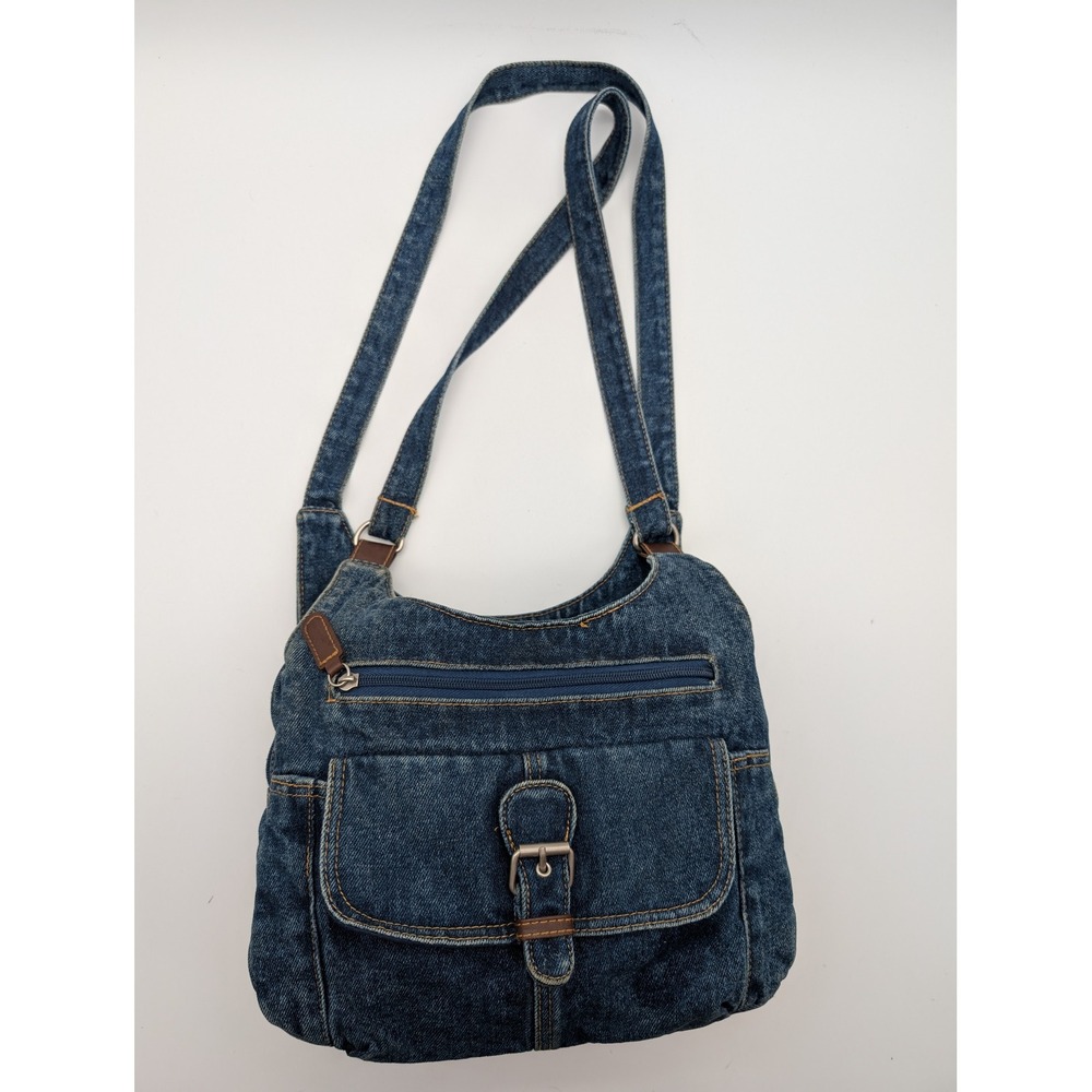 Blue Denim Crossbody Bag Cotton Buckle Flap Pocket Shoulder Purse